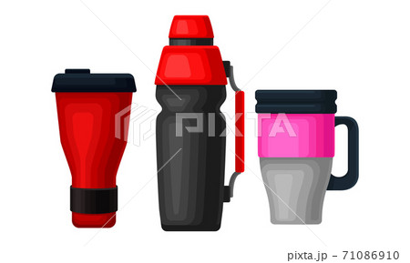 Thermos Bottle or Vacuum Flask as Vessel for Liquid Storage Vector Set 71086910
