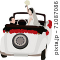 結婚式に向かうクラシックカーに乗った新郎新婦イラスト 71087086