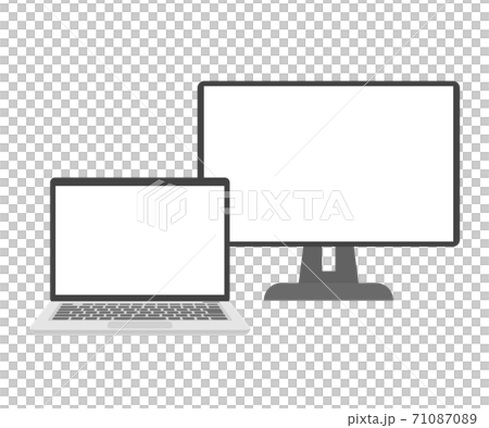 ノートパソコンとモニターのデュアルディスプレイのイラスト素材