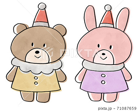 クリスマスをイメージしたクマとウサギ 71087659
