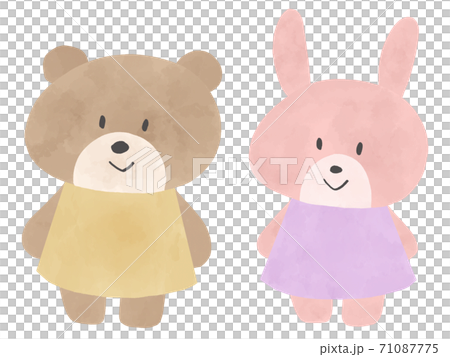 かわいい洋服を着たクマとウサギのイラスト素材