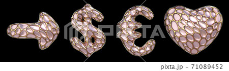 Symbol collection arrow, dollar,euro, heart made of 3d render blue diamond. 71089452