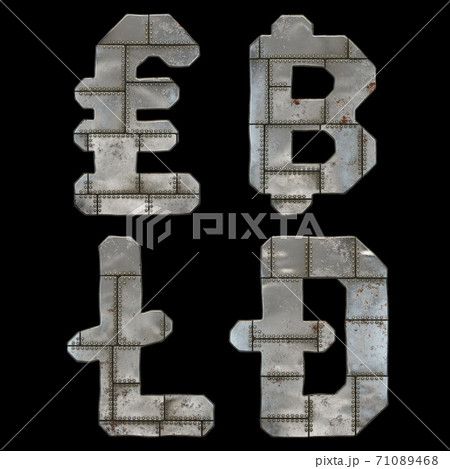 Set of symbols lira, bitcoin, litecoin and dashcoin made of industrial metal on black background 3d 71089468