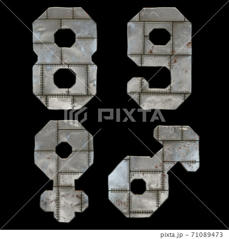 Set of numbers 8, 9 and symbols female, male made of industrial metal on black background 3d Set of numbers 8, 9 and symbols female, male made of industrial metal on black background 3d 71089473