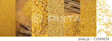 Bulgur Texture Food Collage, Various Raw Bulghur Collection 71089658