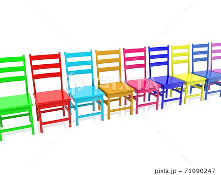 Chairs of different colors in one row Chairs of different colors in one row 71090247