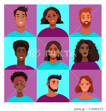 Virtual meeting vector illustration with diverse people on online group video chat screen.  71090373