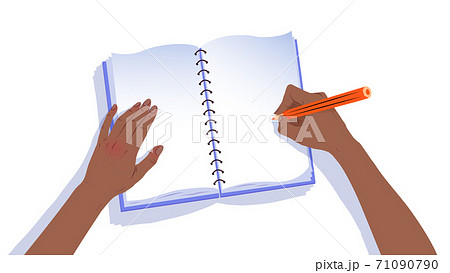Top view illustration of hand writing in notebook Top view illustration of hand writing in notebook 71090790