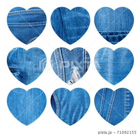 Set of Blue Jeans Hearts. Denim Background Star Shape Collection 71092155