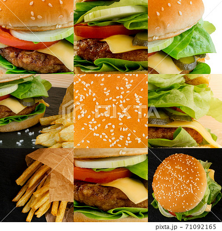 Classic Burger Fast Food Collage, Various Burgers Collection 71092165