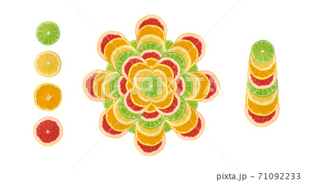 Set of sliced lemon, orange, lime and red grapefruit Set of sliced lemon, orange, lime and red grapefruit 71092233
