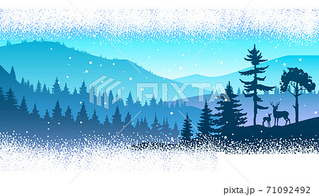 Winter panoramic landscape with forest outline,のイラスト素材