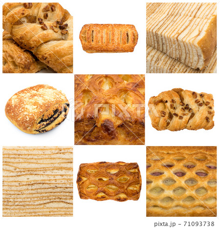 Sweet braided puff pastry collage, pate feuilletee collection 71093738