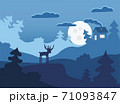 Lonely deer in night forest winter flat illustration 71093847