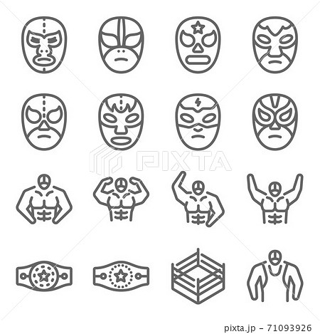 Wrestling icon illustration vector set. Contains such icon as wrestle, wrestling, Bodybuilding, Championship, Belt, Bodybuilder, and more. Expanded Stroke Wrestling icon illustration vector set. Contains such icon as wrestle, wrestling, Bodybuilding, Championship, Belt, Bodybuilder, and more. Expanded Stroke 71093926