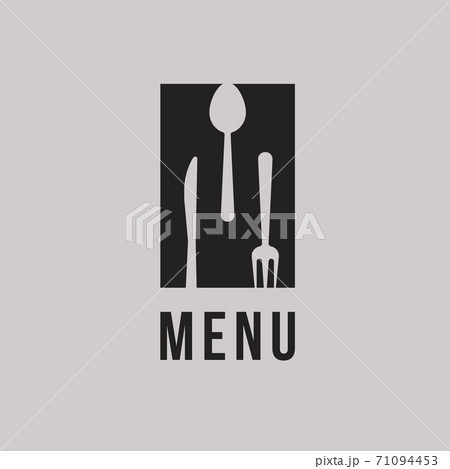 Restaurant logo concept, abstract black silhouette, Letter M with spoon, fork and knife in negative space of letter. Creative vector logotype Restaurant logo concept, abstract black silhouette, Letter M with spoon, fork and knife in negative space of letter. Creative vector logotype 71094453