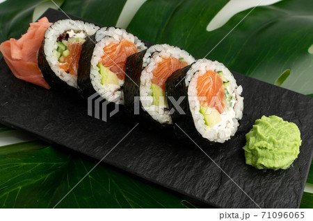 Futomaki Philadelphia Sushi Rolls Top View Isolated 71096065