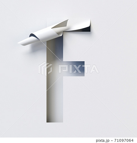 Cut out curled paper font 3d rendering letter F 71097064