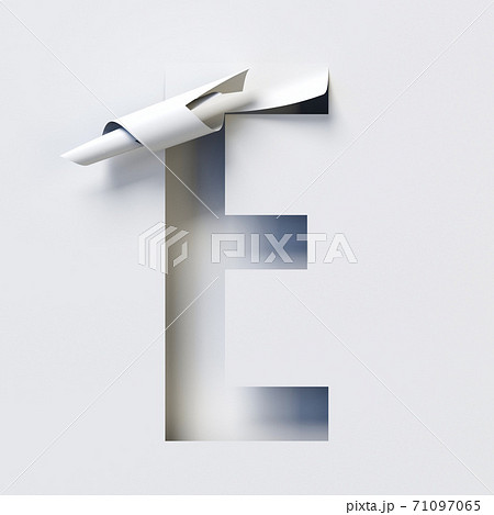 Cut out curled paper font 3d rendering letter E 71097065