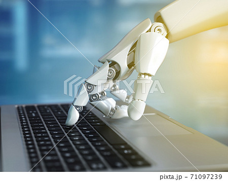 Robot hand typing on the laptop keyboard, 3d rendering 71097239