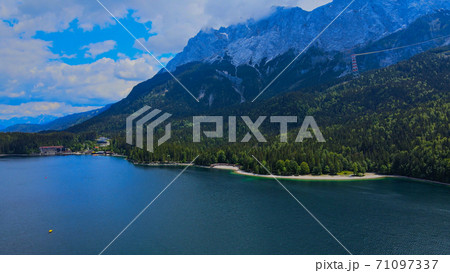 Wonderful Eibsee in Bavaria at the German Alps from above Wonderful Eibsee in Bavaria at the German Alps from above 71097337