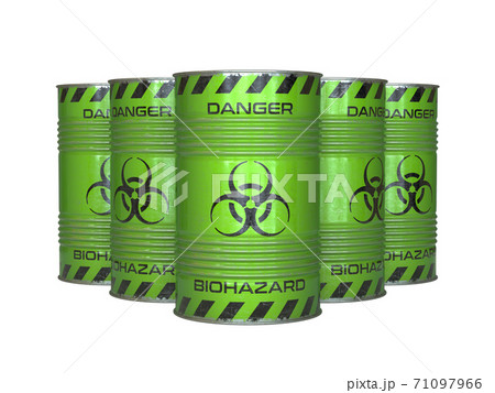 Biohazard waste green barrels with biohazard symbol 3d rendering Biohazard waste green barrels with biohazard symbol 3d rendering 71097966