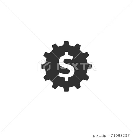 Gear with a dollar sign icon for web, mobile and infographics. Vector white icon on the light blue circle isolated on white background. 71098237
