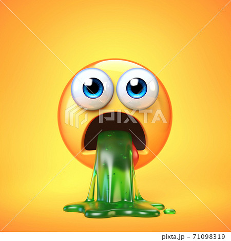 Puking emoji isolated on yellow background, disgusted or sick emoticon, vomiting emoji 3d rendering Puking emoji isolated on yellow background, disgusted or sick emoticon, vomiting emoji 3d rendering 71098319