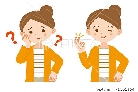 女性の疑問と解決のイラストセット 白背景のイラスト素材