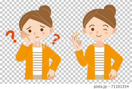 Illustration set of women's questions and solutions / white background 71101354