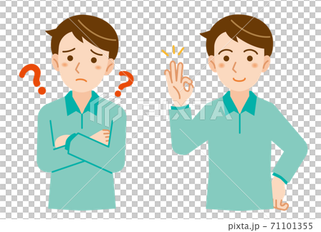 Illustration set of men's questions and solutions / white background Illustration set of men's questions and solutions / white background 71101355