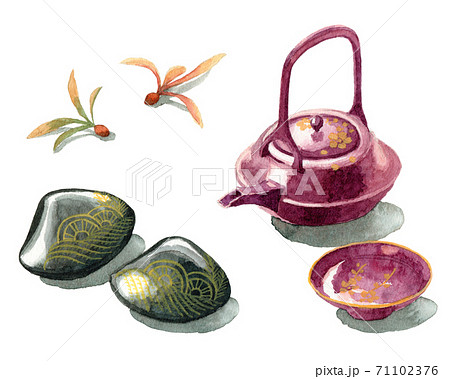 水彩お屠蘇はまぐりつくばね新年縁起物 71102376