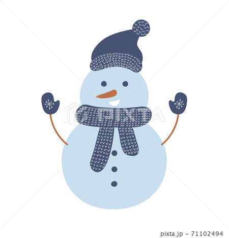Snowman with hat and scarf isolated on white background. Vector illustration 71102494