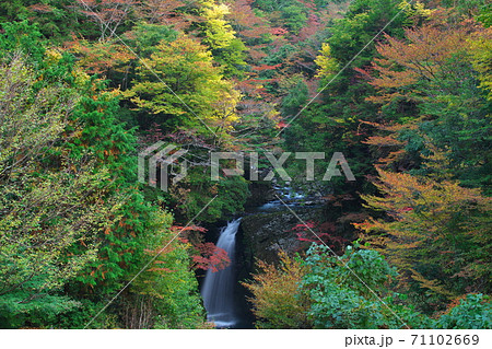 高野龍神スカイライン 大滝の紅葉 山々の紅葉も綺麗 和歌山県の写真素材