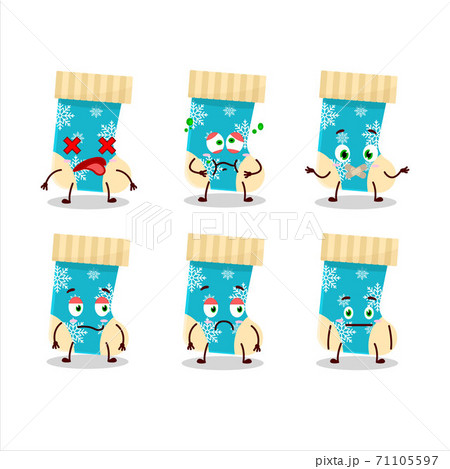 Blue christmas socks cartoon character with nope expression 71105597