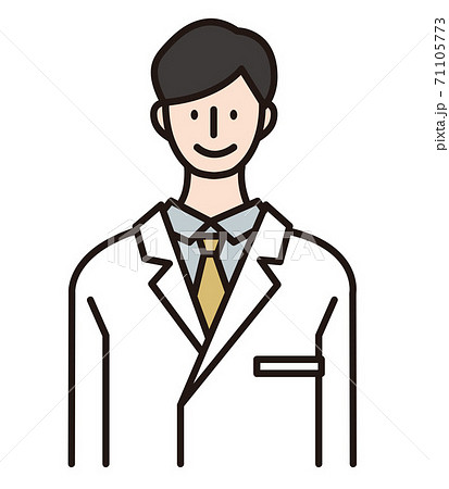 男性医師のイラスト おしゃれな線画 コロナウィルス対策の説明をするドクターのイラスト素材