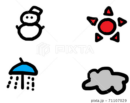 天気マーク 雪 雨 晴 曇 のイラスト素材