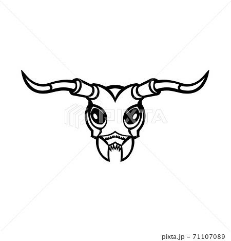 Head of a Long-horned Beetle Front View Mascot Black and White 71107089