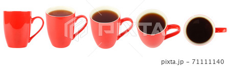 Red cups with tea from different angles isolated on white 71111140
