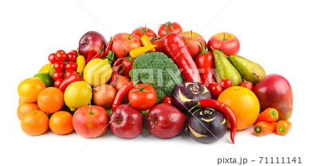 Delicious and healthy vegetables and fruits isolated on white 71111141