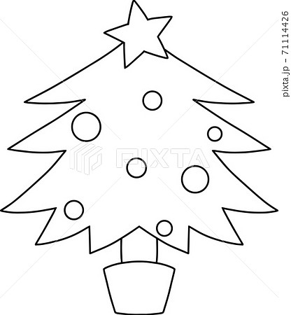 クリスマスツリー かわいい 線画のイラスト素材