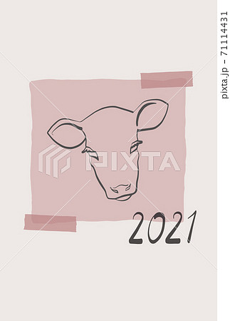 クラフト紙にペンで書いた牛のイラストをマスキングテープで貼った賀詞無し2021年年賀状(ピンク) クラフト紙にペンで書いた牛のイラストをマスキングテープで貼った賀詞無し2021年年賀状(ピンク) 71114431