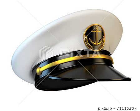 Navy cap, ship officer, admiral, sailor, naval captain hat front view 3d rendering 71115207