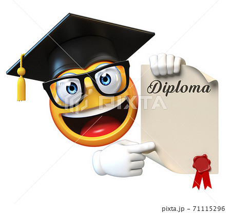 Emoji graduate student isolated on white background,emoticon wearing graduation cap holding diploma 3d rendering Emoji graduate student isolated on white background,emoticon wearing graduation cap holding diploma 3d rendering 71115296