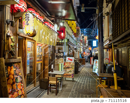 大阪梅田 お初天神裏参道の夜の写真素材