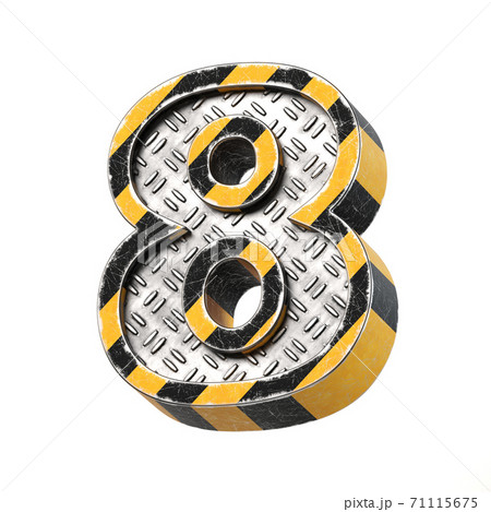 Industrial black and yellow striped metallic font, 3d rendering, number 8 Industrial black and yellow striped metallic font, 3d rendering, number 8 71115675