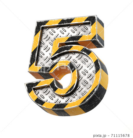 Industrial black and yellow striped metallic font, 3d rendering, number 5 Industrial black and yellow striped metallic font, 3d rendering, number 5 71115678