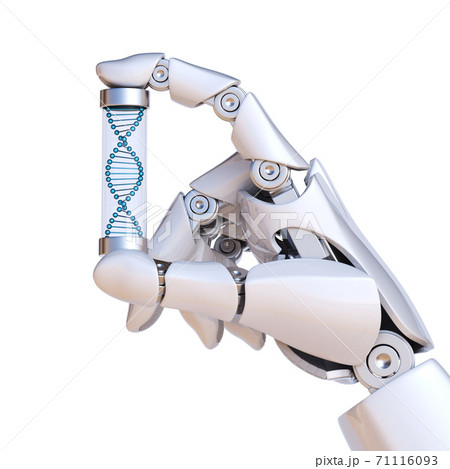 Robotic hand holding DNA sample, artificial intelligence concept, bionic brain 3d rendering Robotic hand holding DNA sample, artificial intelligence concept, bionic brain 3d rendering 71116093