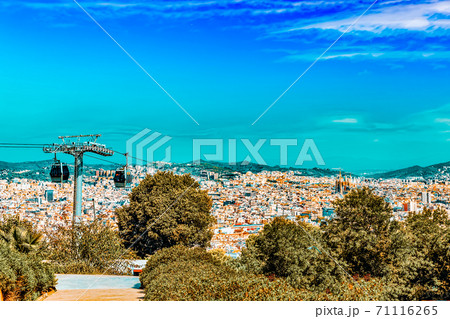 Panorama on Barcelona city from Montjuic castle.Catalonia.Cableway. Spain. Panorama on Barcelona city from Montjuic castle.Catalonia.Cableway. Spain. 71116265