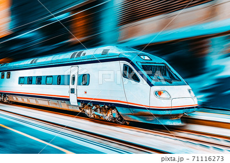 Modern hi-speed passenger train, in  movement (motion). 71116273